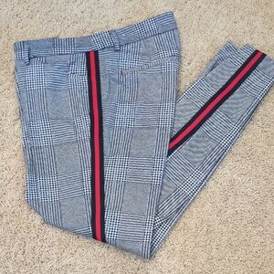 Express Gray Plaid Ankle Pants with Red Accent 8